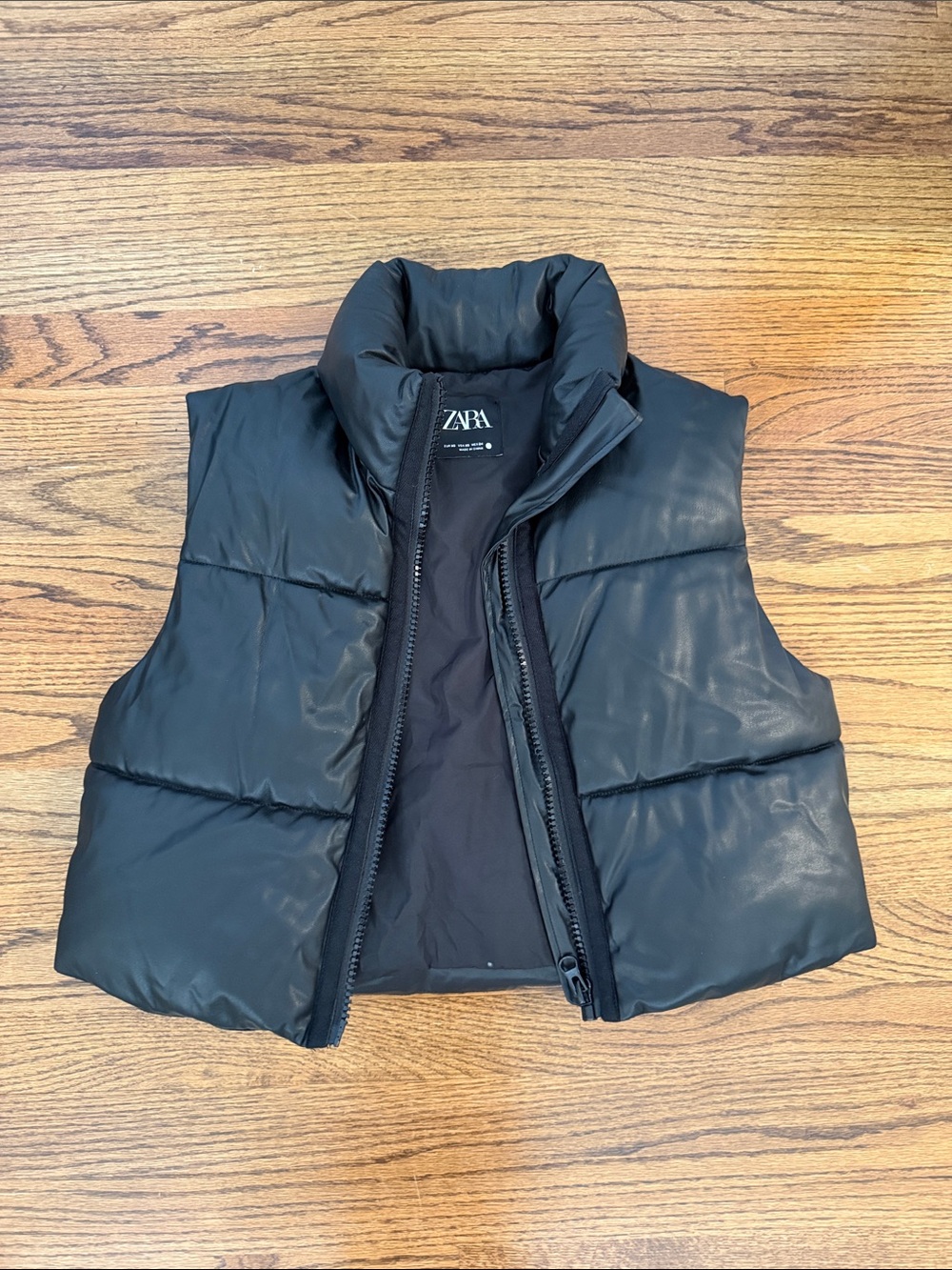 Zara Black Puffer Vest with High Collar